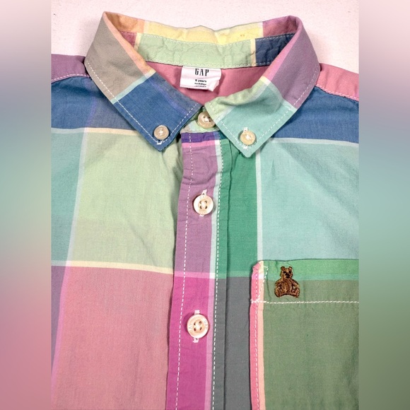 GAP Boys Pastel Easter Plaid Button Down Shirt 5T Colorful Classic Spring Preppy - Picture 5 of 11